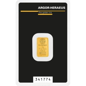Argor-Heraeus 2g gold bar, Classic design, 999.9 fine gold bullion