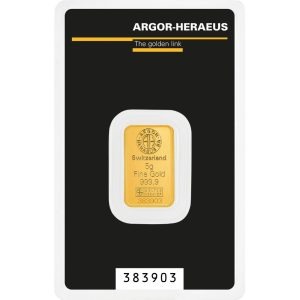 Argor-Heraeus 5g gold bar, Classic design, 999.9 fine gold bullion