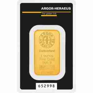 Argor-Heraeus 1 oz gold bar, Classic design, 999.9 fine gold bullion