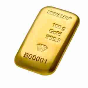 Metalor 100g gold bar, cast, Singapore, 999.9 fine gold bullion