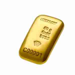 Metalor 50g gold bar, cast, Singapore, 999.9 fine gold bullion