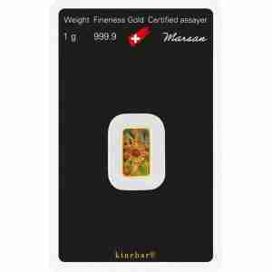 Argor-Heraeus 1g gold bar in assay card, Kinebar design, 999.9 fine gold bullion for investment