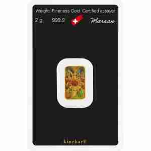 Argor-Heraeus 2g gold bar in assay card, Kinebar design, 999.9 fine gold bullion for investment