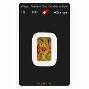 Argor-Heraeus 5g gold bar in assay card, Kinebar design, 999.9 fine gold bullion for investment