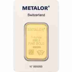 Metalor 1oz gold bar, Responsible Refining design, 999.9 fine gold bullion
