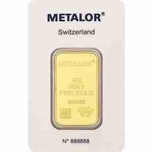 Metalor 20g gold bar, Responsible Refining design, 999.9 fine gold bullion