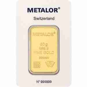 Metalor 50g gold bar, Responsible Refining design, 999.9 fine gold bullion